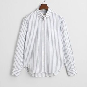 $400 ASPESI Men's White Blue Stripe Button Down Shirt Size 43 17